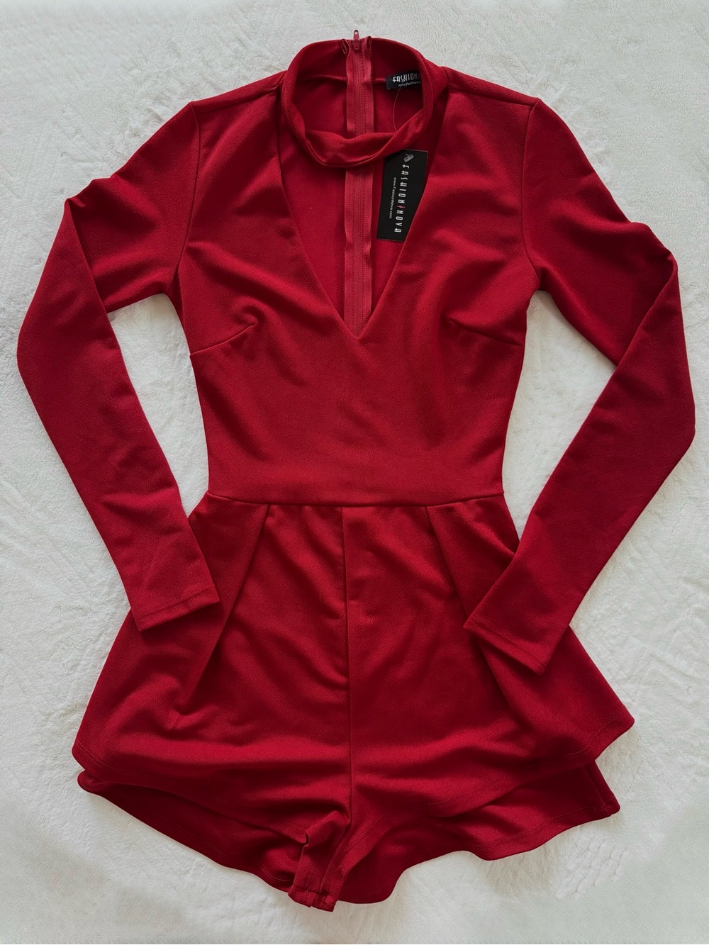 Fashion Nova Red Mock Neck Plunge Top